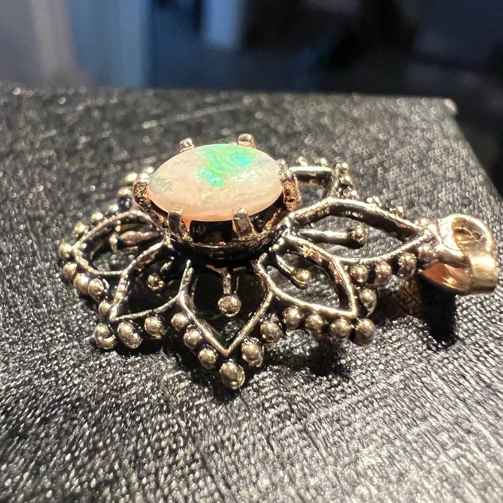 Unique Vintage Gold and Iridescent Opal Pendant